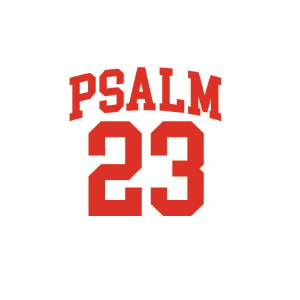 Red collegiate-style text reading 'PSALM 23' on a plain white background.